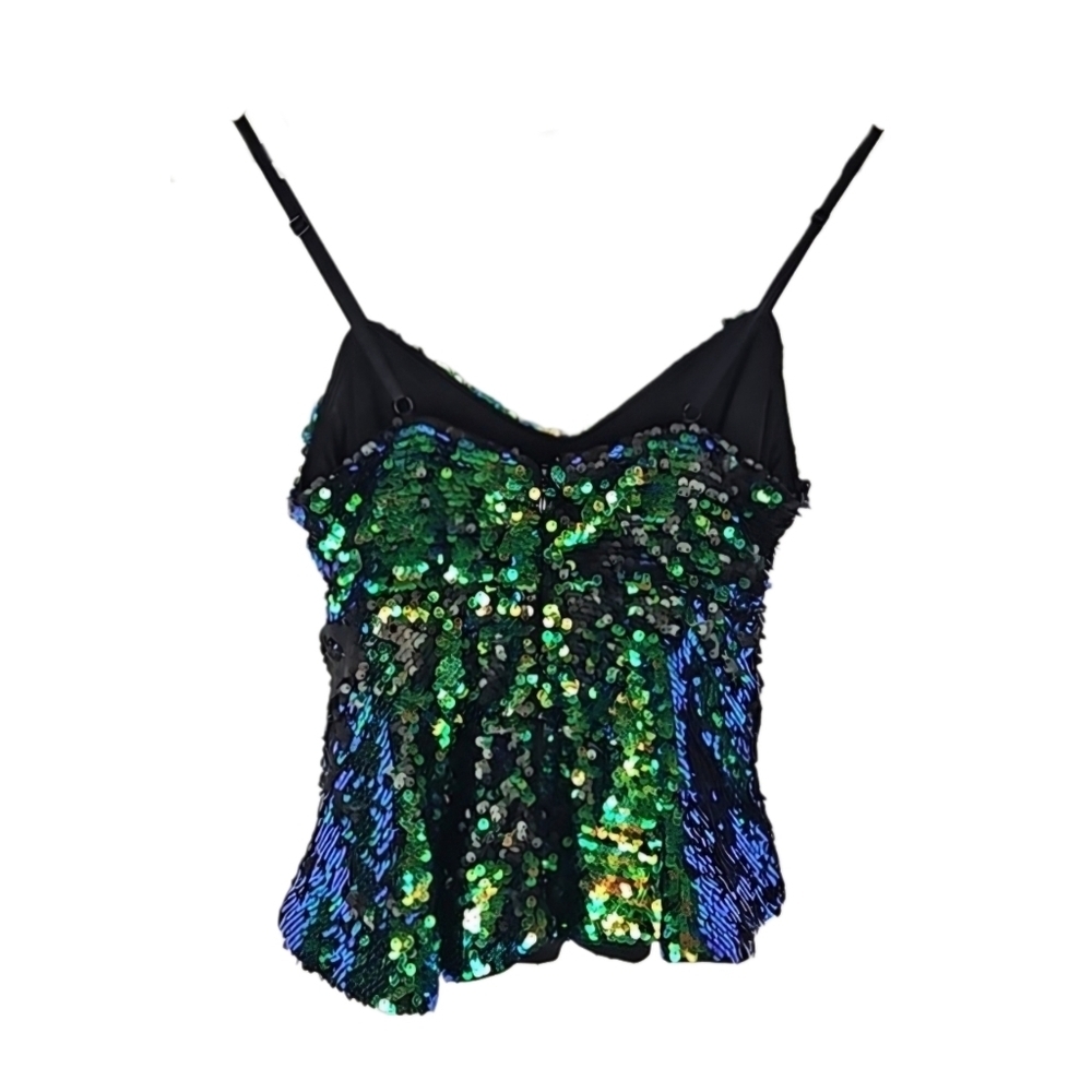 Guess Bling Sequin Peplum Cami Going Out Dopamine Top - Picture 2 of 5